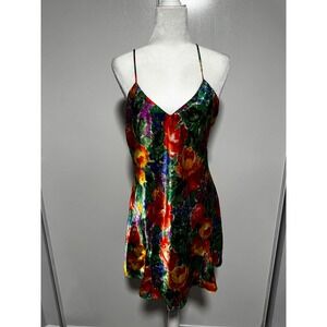 VICTORIAS SECRET Gold Label Vintage Floral Print Satin Slip Dress Mini Red Large